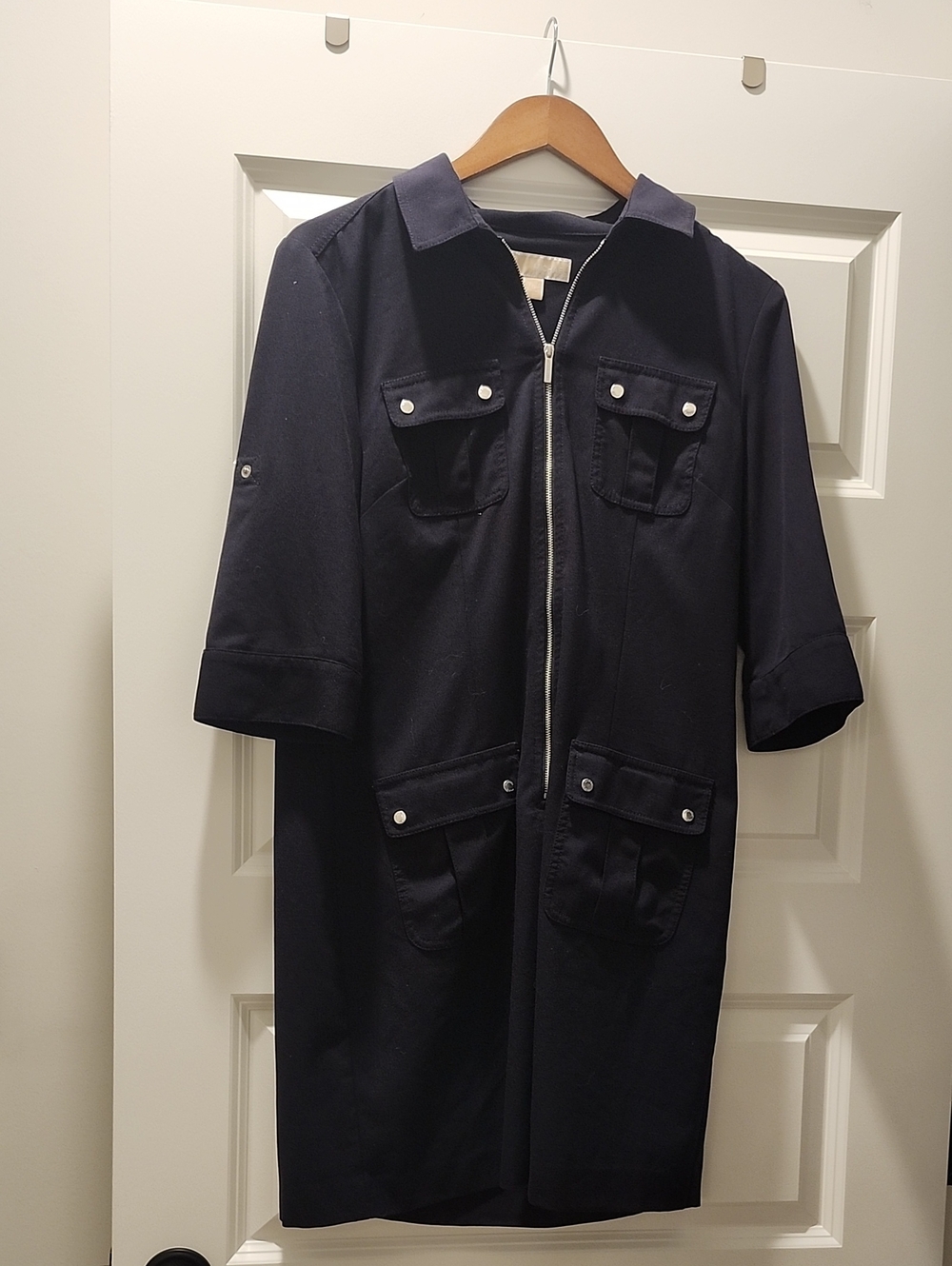 Michael Kors Women's Navy Zip-Front Utility Dress Size L Large
